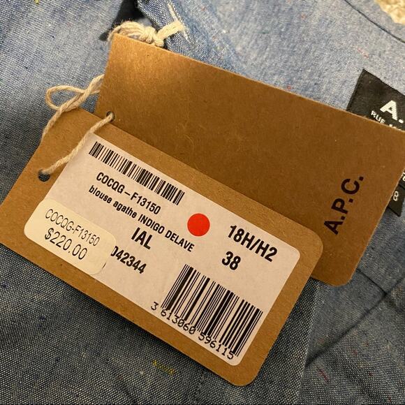 A.P.C. Agathe Ruffle Trimmed Cotton Blend Blouse Blue Top Shirt - Picture 12 of 14